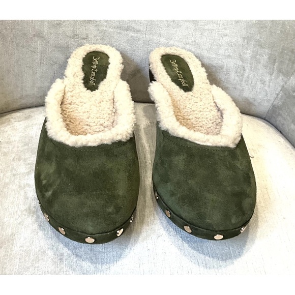 Free People Jeffrey Campbell Blakeney Mini Clog Faux Fur Olive Suede - Picture 3 of 7